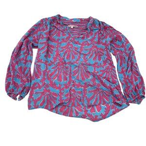 Barbara Gerwit Blouse Women's size Small‎ Blue Pink Long Sleeve Popover